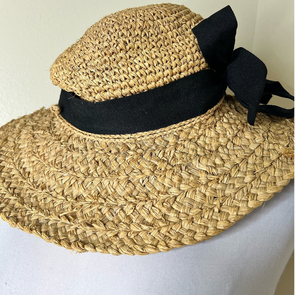 San Diego Hat Co Straw Sun Hat OS Natural Black Bow Ribbon Beach Vacation Resort - Picture 5 of 8